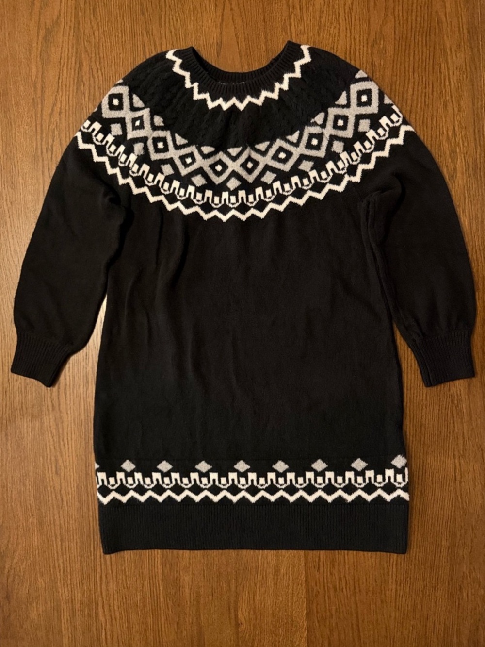 LOFT Cable Fair Isle Black & White Geometric Sweater Dress